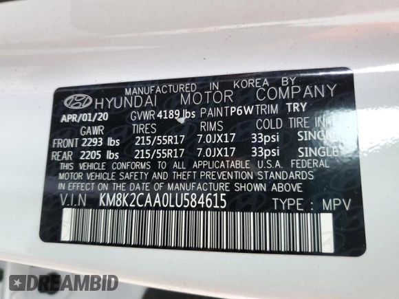 2020 Hyundai Kona SEL with VIN KM8K2CAA0LU584615, listed as a Copart auction lot 61799882 with 32,206 mi miles. Bid and sale history available at carsss.com. Image 10.