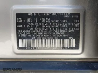 2011 Subaru Outback 2.5i with VIN 4S4BRBAC9B1341974, listed as a IAAI auction lot 41693877 with 337,459 mi miles. Bid and sale history available at carsss.com. Image 9.