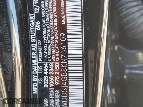 2019 Mercedes-Benz CLA 250 with VIN WDDSJ4GB8KN756109, listed as a Copart auction lot 49554655 with 67,329 mi miles and Salvage title. Bid and sale history available at DreamBid. Image 14.