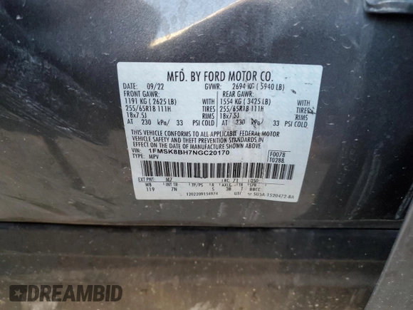 2022 Ford Explorer with VIN 1FMSK8BH7NGC20170, listed as a Copart auction lot 77614674 with 26,896 mi miles and Salvage Title. Bid and sale history available at carsss.com. Image 13.