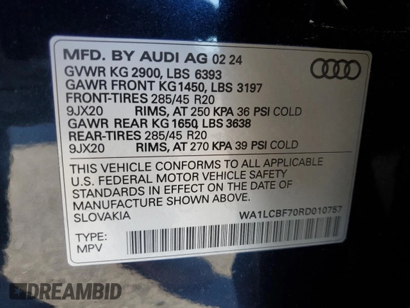 2024 Audi Q7 Premium Plus z VIN WA1LCBF70RD010757, wystawiony jako Copart lot #86386164 z przebiegiem 2 256 mil mil oraz Szkoda całkowita • Salvage title. Historia ofert i sprzedaży dostępna na DreamBid. Obrazek 13.