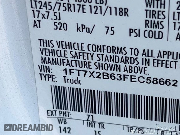 2015 Ford F-250 XLT z VIN 1FT7X2B63FEC58662, wystawiony jako IAAI lot #42817349 z przebiegiem 317 839 mil mil oraz . Historia ofert i sprzedaży dostępna na DreamBid. Obrazek 3.