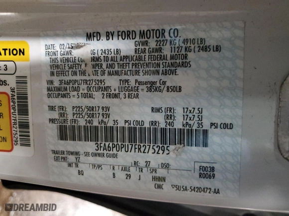 2015 Ford Fusion Energi SE Luxury with VIN 3FA6P0PU7FR275295, listed as a Copart auction lot 46445905 with 86,568 mi miles and Salvage Title. Bid and sale history available at carsss.com. Image 12.
