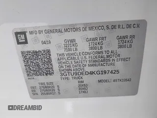 2019 GMC Sierra 1500 SLT z VIN 3GTU9DED4KG197425, wystawiony jako IAAI lot #42105713 z przebiegiem 103 061 mil mil oraz . Historia ofert i sprzedaży dostępna na DreamBid. Obrazek 9.