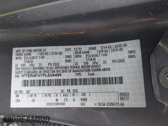 2023 Ford Ranger XL z VIN 1FTER4FH7PLE04499, wystawiony jako IAAI lot #42422898 z przebiegiem 21 618 mil mil oraz . Historia ofert i sprzedaży dostępna na DreamBid. Obrazek 9.