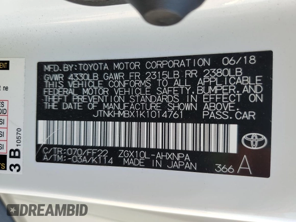 2019 Toyota C-HR XLE with VIN JTNKHMBX1K1014761, listed as a Copart auction lot 54963025 with 15,890 mi miles and Salvage Title. Bid and sale history available at DreamBid. Image 12.