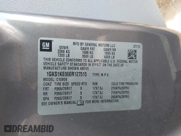 2014 GMC Yukon XL SLT with VIN 1GKS1KE06ER127515, listed as a IAAI auction lot 40990479 with 236,725 mi miles. Bid and sale history available at carsss.com. Image 9.