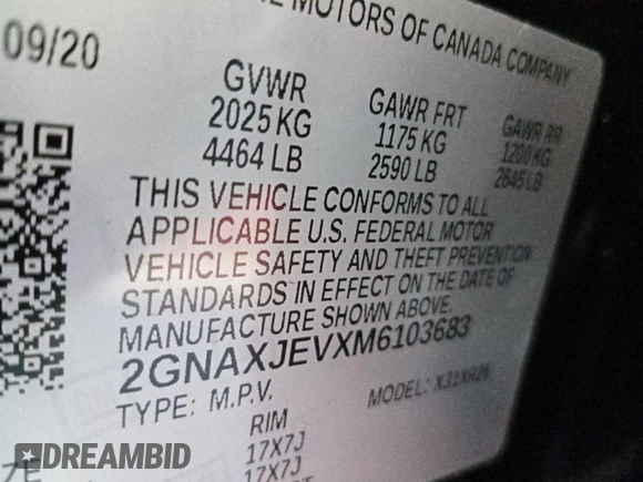 2021 Chevrolet Equinox LT with VIN 2GNAXJEVXM6103683, listed as a IAAI auction lot 42789993 with 23,189 mi miles and . Bid and sale history available at DreamBid. Image 24.