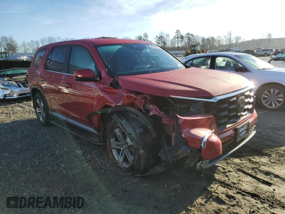 2025 Honda Pilot EX-L with VIN 5FNYG2H45SB001781, listed as a Copart auction lot 43606165 with 6,468 mi miles and Salvage Title. Bid and sale history available at carsss.com. Image 4.