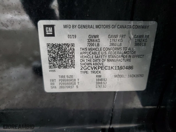 2019 Chevrolet Silverado 1500 LD LT with VIN 2GCVKPEC1K1160486, listed as a Copart auction lot 45095645 with 48,200 mi miles and Salvage Title. Bid and sale history available at carsss.com. Image 12.