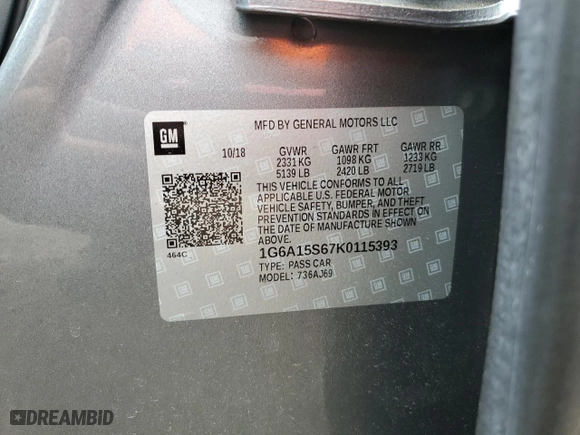 2019 Cadillac CTS-V Sedan with VIN 1G6A15S67K0115393, listed as a Copart auction lot 78399974 with NaN miles and Salvage Title. Bid and sale history available at carsss.com. Image 13.