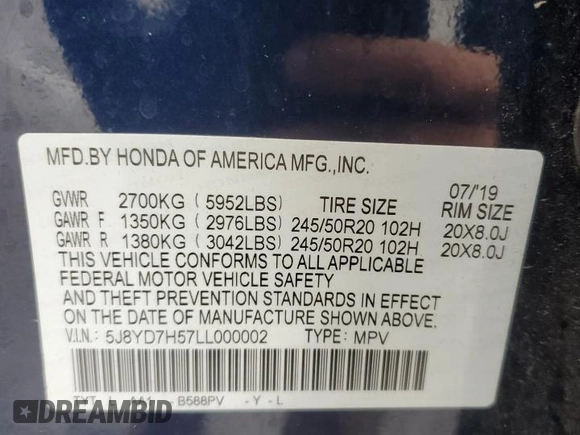 2020 Acura MDX Sport Hybrid w/Technology Pkg with VIN 5J8YD7H57LL000002, listed as a Copart auction lot 45607225 with 0 mi miles and Clean Title. Bid and sale history available at carsss.com. Image 13.