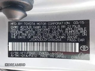2015 Toyota Prius Four with VIN JTDKN3DU2F0446264, listed as a IAAI auction lot 41836697 with 87,475 mi miles. Bid and sale history available at carsss.com. Image 9.