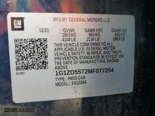 2021 Chevrolet Malibu LT with VIN 1G1ZD5ST2MF077254, listed as a Copart auction lot 43820585 with 94,885 mi miles and Salvage Title. Bid and sale history available at carsss.com. Image 14.