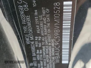 2011 BMW 1 Series 135i with VIN WBAUC9C59BVM10528, listed as a Copart auction lot 61499025 with 160,557 mi miles and Salvage title. Bid and sale history available at DreamBid. Image 12.