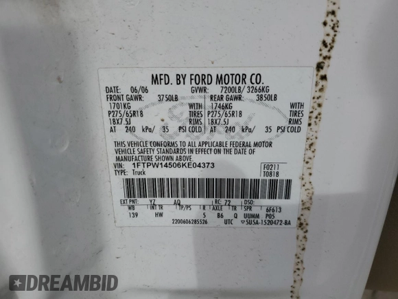 2006 Ford F-150 XLT with VIN 1FTPW14506KE04373, listed as a Copart auction lot 49328575 with 199,949 mi miles and Salvage Title. Bid and sale history available at carsss.com. Image 12.