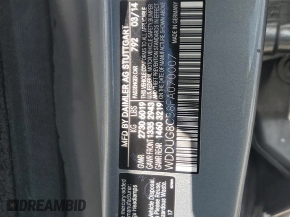 2015 Mercedes-Benz S 550 with VIN WDDUG8CB8FA070007, listed as a Copart auction lot 65615345 with 167,132 mi miles and Clean title. Bid and sale history available at DreamBid. Image 12.