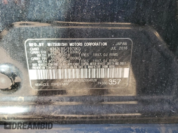 2016 Mitsubishi Outlander Sport 2.0 ES with VIN JA4AP3AU1GZ064826, listed as a Copart auction lot 49830895 with 165,114 mi miles and Clean Title. Bid and sale history available at carsss.com. Image 13.