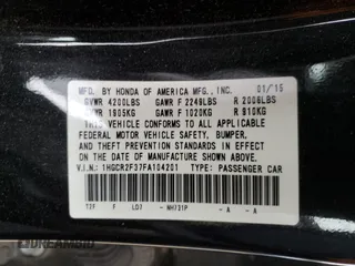 2015 Honda Accord Sedan LX with VIN 1HGCR2F37FA104201, listed as a Copart auction lot 88770775 with 194,490 mi miles and Clean Title. Bid and sale history available at carsss.com. Image 12.