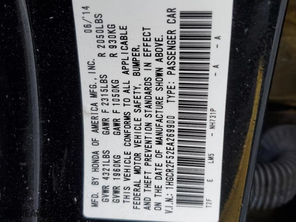 2014 Honda Accord Sedan Sport with VIN 1HGCR2F52EA269900, listed as a Copart auction lot 52125545 with 77,439 mi miles and Salvage Title. Bid and sale history available at carsss.com. Image 14.