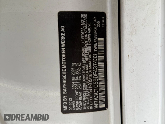 2013 BMW 3 Series 328i with VIN WBA3C1C59DF437433, listed as a Copart auction lot 65803415 with 103,062 mi miles and Clean title. Bid and sale history available at DreamBid. Image 10.