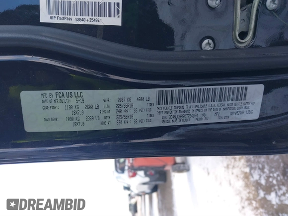 2019 Jeep Compass Latitude with VIN 3C4NJDBB9KT794074, listed as a IAAI auction lot 41068687 with 106,947 mi miles and . Bid and sale history available at DreamBid. Image 9.