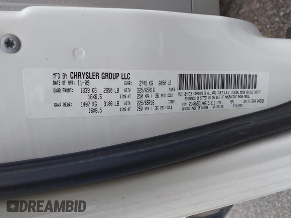 2010 Dodge Grand Caravan SXT with VIN 2D4RN5D1XAR191011, listed as a IAAI auction lot 41162015 with 83,251 mi miles and . Bid and sale history available at DreamBid. Image 9.