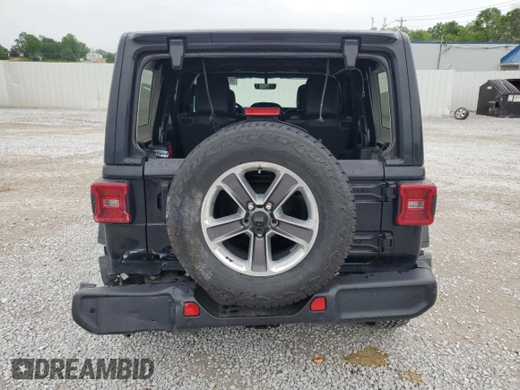 2020 Jeep Wrangler Unlimited Sahara with VIN 1C4HJXEG9LW337590, listed as a Copart auction lot 59197125 with 57,733 mi miles and Salvage title. Bid and sale history available at DreamBid. Image 6.