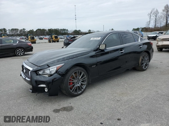 2018 Infiniti Q50 RED SPORT 400 with VIN JN1FV7AR5JM481734, listed as a Copart auction lot 48287625 with 0 mi miles and Salvage Title. Bid and sale history available at carsss.com. Image 1.