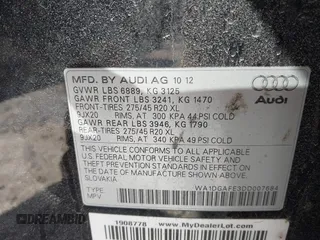 2013 Audi Q7 3.0T S line Prestige with VIN WA1DGAFE3DD007684, listed as a IAAI auction lot 41874449 with 159,713 mi miles. Bid and sale history available at carsss.com. Image 9.