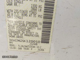 2016 Nissan Murano S with VIN 5N1AZ2MG2GN120050, listed as a IAAI auction lot 41743948 with 159,542 mi miles. Bid and sale history available at carsss.com. Image 9.