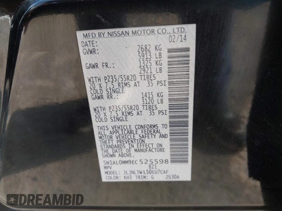 2014 Infiniti QX60 with VIN 5N1AL0MM9EC525598, listed as a IAAI auction lot 42212187 with 146,256 mi miles and . Bid and sale history available at carsss.com. Image 9.