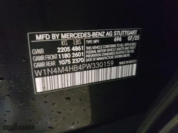 2023 Mercedes-Benz GLB with VIN W1N4M4HB4PW330159, listed as a Copart auction lot 86795144 with 16,254 mi miles and Salvage Title. Bid and sale history available at carsss.com. Image 12.