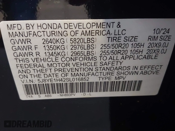 2025 Acura MDX Technology с VIN 5J8YE1H42SL016852, выставлен на аукционе IAAI как лот 41719580 с пробегом 3 460 миль миль и . История ставок и продаж доступна на DreamBid. Изображение 9.