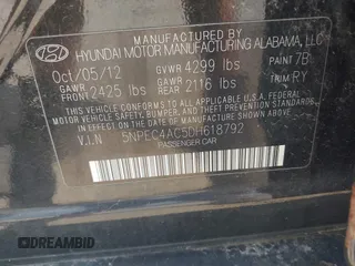 2013 Hyundai Sonata Limited with VIN 5NPEC4AC5DH618792, listed as a IAAI auction lot 39890812 with 115,557 mi miles and . Bid and sale history available at DreamBid. Image 9.