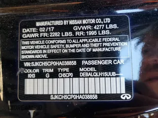 2017 Infiniti QX30 Sport with VIN SJKCH5CP0HA038858, listed as a Copart auction lot 41433514 with 92,432 mi miles. Bid and sale history available at carsss.com. Image 12.