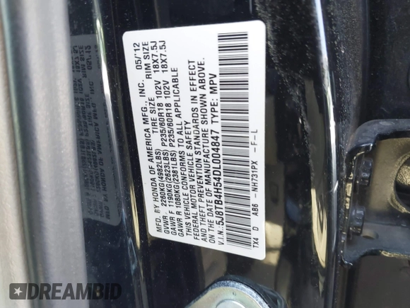 2013 Acura RDX Technology with VIN 5J8TB4H54DL004847, listed as a IAAI auction lot 41829488 with 230,000 mi miles and . Bid and sale history available at DreamBid. Image 9.