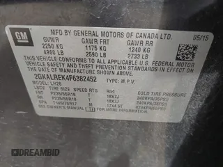 2015 GMC Terrain SLE with VIN 2GKALREK4F6382452, listed as a IAAI auction lot 42256912 with 110,115 mi miles and . Bid and sale history available at DreamBid. Image 9.