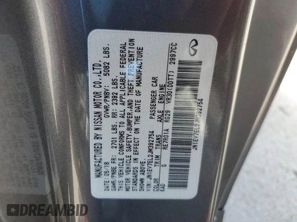 2018 Infiniti Q60 Luxe with VIN JN1EV7EL2JM392754, listed as a Copart auction lot 42590865 with 121,657 mi miles and Salvage Title. Bid and sale history available at DreamBid. Image 12.