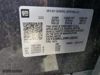 2022 Cadillac Escalade RWD Premium Luxury with VIN 1GYS3BKL1NR135293, listed as a Copart auction lot 67822574 with 37,779 mi miles and Clean Title. Bid and sale history available at carsss.com. Image 12.