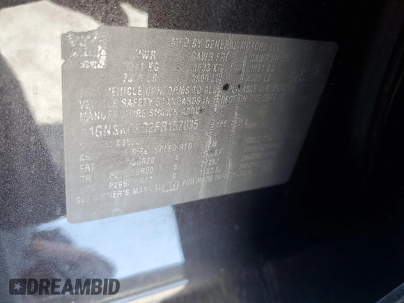 2015 Chevrolet Tahoe LTZ with VIN 1GNSKCKC2FR157035, listed as a Copart auction lot 59990415 with Not provided miles and Salvage title. Bid and sale history available at DreamBid. Image 13.