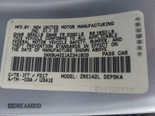 2010 Toyota Corolla with VIN 1NXBU4EE1AZ341809, listed as a IAAI auction lot 42482159 with 193,706 mi miles and . Bid and sale history available at DreamBid. Image 9.