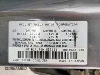 2013 Mazda 3 i Touring with VIN JM1BL1L76D1825166, listed as a Copart auction lot 63293535 with 148,176 mi miles and Salvage title. Bid and sale history available at DreamBid. Image 12.