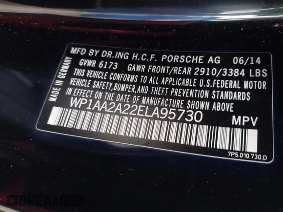 2014 Porsche Cayenne with VIN WP1AA2A22ELA95730, listed as a IAAI auction lot 41775948 with 165,343 mi miles and . Bid and sale history available at DreamBid. Image 9.