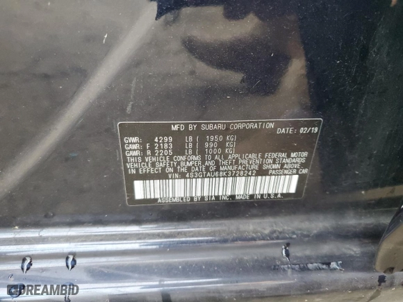 2019 Subaru Impreza Limited with VIN 4S3GTAU68K3728242, listed as a Copart auction lot 89406895 with 42,366 mi miles and Salvage Title. Bid and sale history available at carsss.com. Image 14.