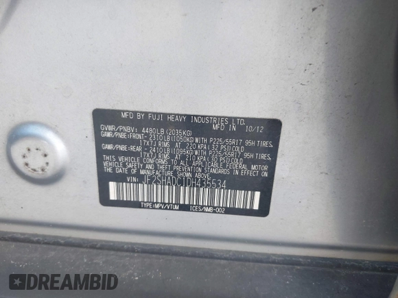 2013 Subaru Forester X Premium with VIN JF2SHADC1DH435534, listed as a IAAI auction lot 42503075 with 216,179 mi miles and . Bid and sale history available at DreamBid. Image 9.