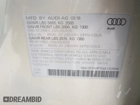 2016 Audi Q5 Premium Plus z VIN WA1D7AFP7GA120996, wystawiony jako Copart lot #52805595 z przebiegiem 75 198 mil mil oraz Szkody całkowita. Historia ofert i sprzedaży dostępna na DreamBid. Obrazek 13.