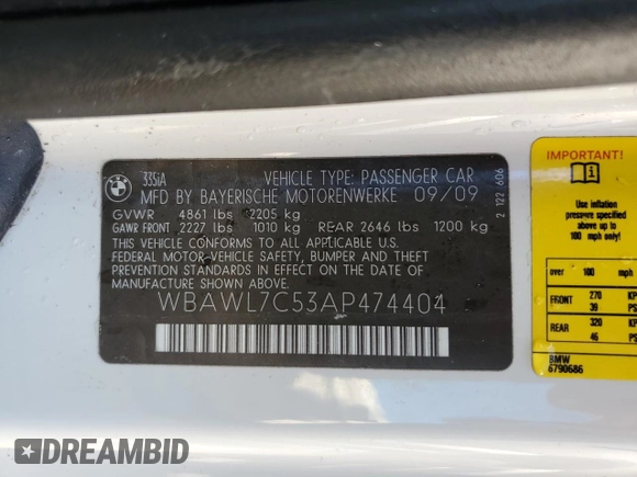 2010 BMW 3 Series 335i with VIN WBAWL7C53AP474404, listed as a Copart auction lot 74690894 with 0 mi miles and Non Repairable. Bid and sale history available at carsss.com. Image 13.