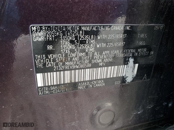 2017 Toyota RAV4 LE with VIN 2T3ZFREV9HW380588, listed as a Copart auction lot 50238375 with 162,751 mi miles and Salvage Title. Bid and sale history available at carsss.com. Image 14.