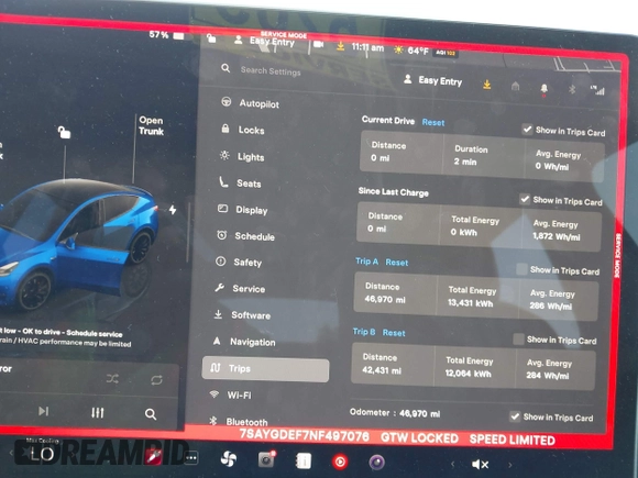 2022 Tesla Model Y Performance with VIN 7SAYGDEF7NF497076, listed as a IAAI auction lot 41759793 with 46,970 mi miles and . Bid and sale history available at DreamBid. Image 7.